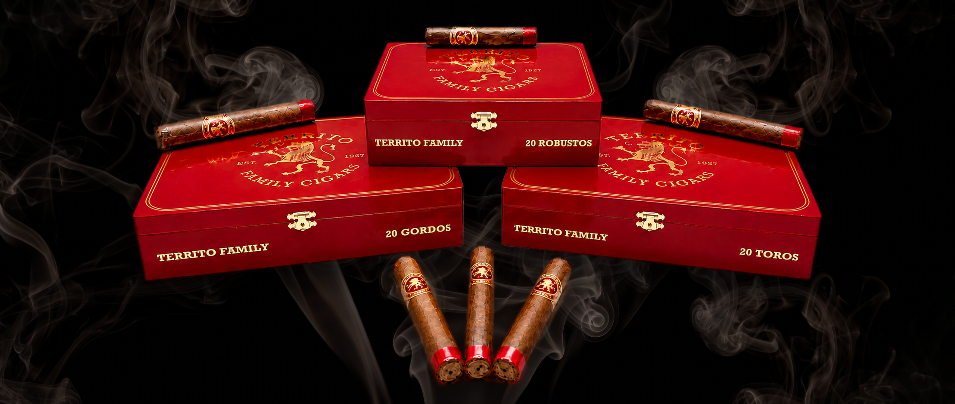 Territo Family Cigars Robusto, Toro and Gordo with their boxes